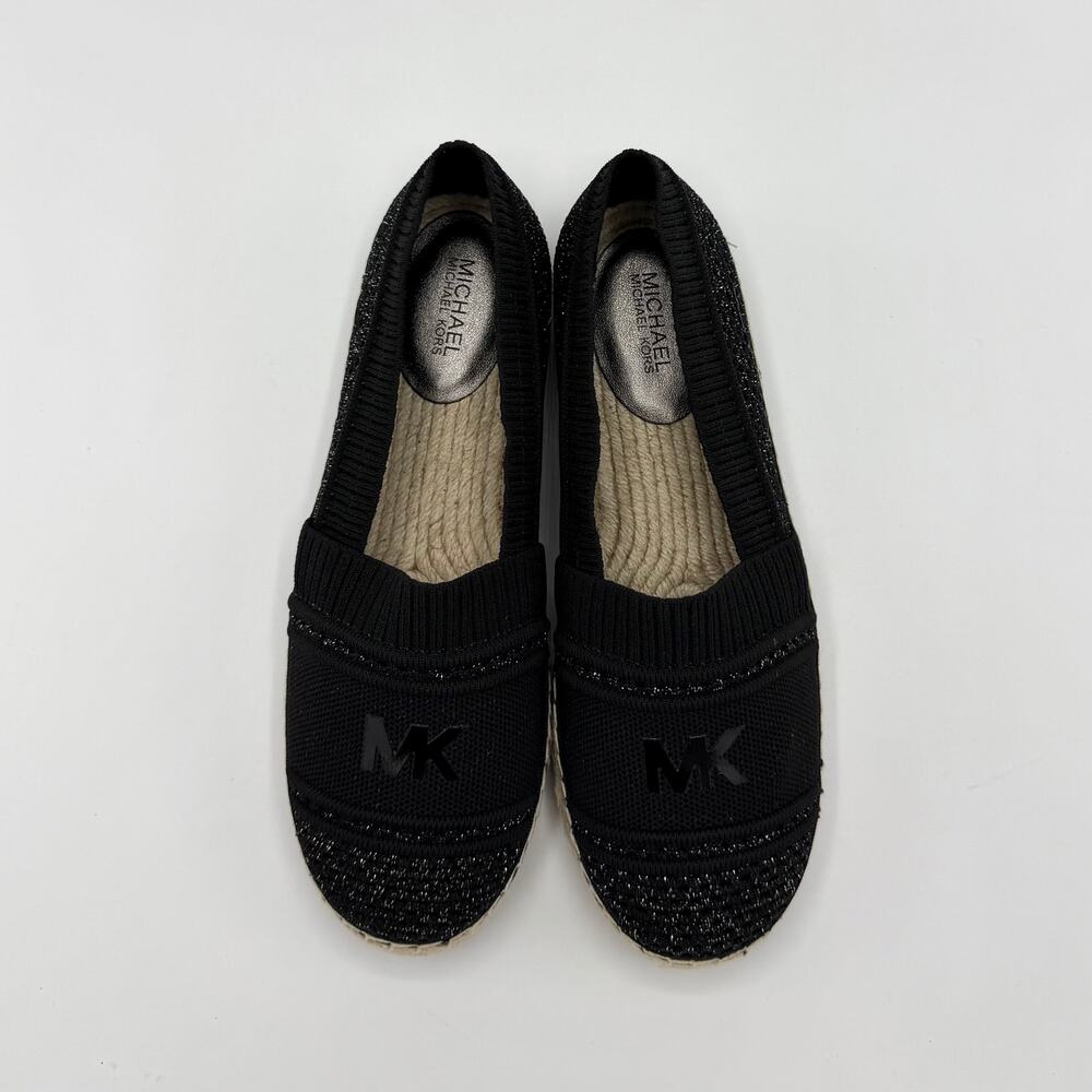 NEW Michael Kors Raya Espadrille Flats Black Metallic Knit Slip-On Shoes Sz 5.5 - Picture 7 of 10